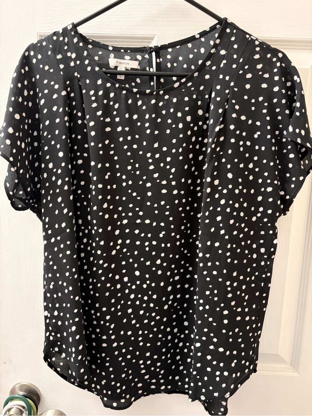 Maurices Black with White Polka Dot Short Sleeve Blouse